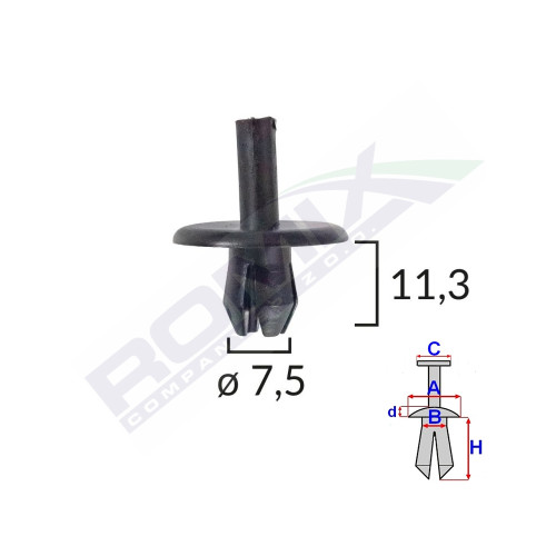 CLIPS FIXARE PENTRU ALFA ROMEO/FIAT 7.5X11.3MM - NEGRU SET 10 BUC