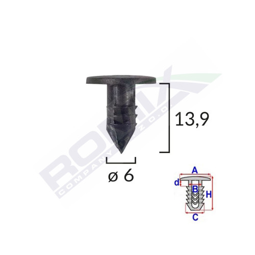 CLIPS GARNITURI PENTRU FIAT 6X13.9 - NEGRU SET 25 BUC