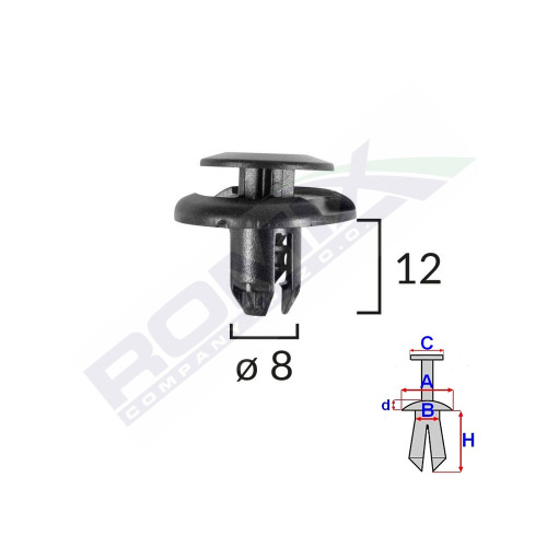 CLIPS FIXARE ELEMENTE ROATA PENTRU HONDA/MITSUBISHI 8X12MM - NEGRU SET 10 BUC