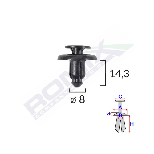 CLIPS FIXARE PENTRU MAZDA/SUBARU 8X14.3MM - NEGRU SET 10 BUC