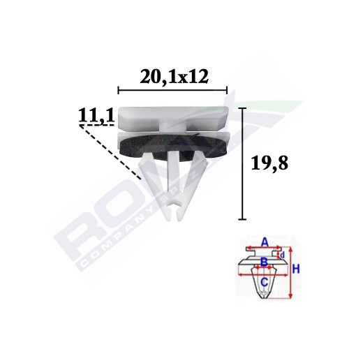 CLIPS FIXARE ELEMENTE EXTERIOR PENTRU FORD, OPEL, CHEVROLET 11.1X19.8X20.1MM GRI - SET 10 BUC
