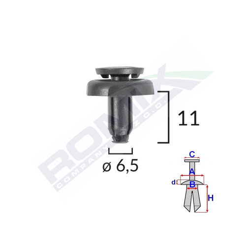 CLIPS FIXARE PENTRU TOYOTA  6.5X11MM NEGRU SET 10 BUC