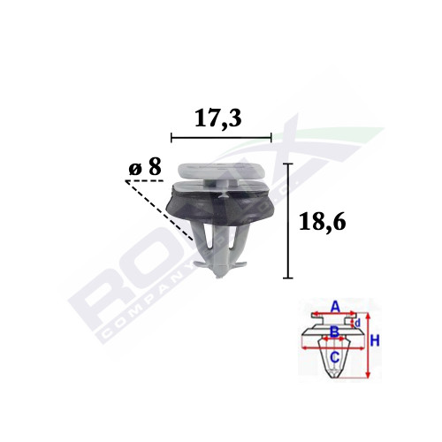 CLIPS FIXARE PENTRU IVECO DAILY 2006 -  8X18.6MM GRI - SET 10 BUC