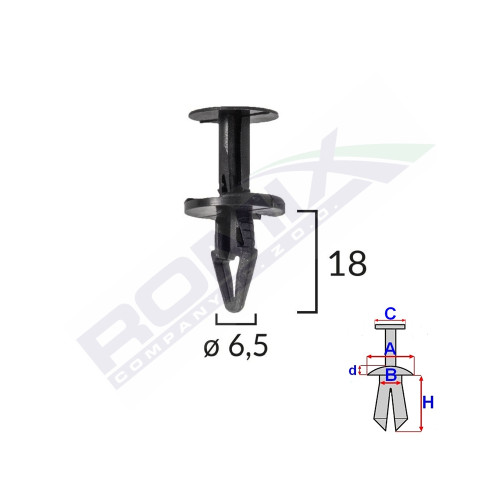 CLIPS FIXARE PENTRU FORD, OPEL 6.5X18MM NEGRU SET 10BUC