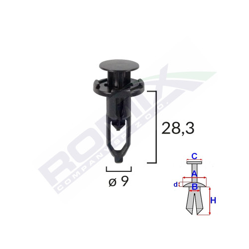 CLIPS FIXARE PENTRU TOYOTA/LEXUS 9X28.3MM - NEGRU SET 10 BUC