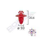 CLIPS FIXARE ELEMENTE EXTERIOARE PENTRU TOYOTA 10X20.6 - ROSU SET 10 BUC