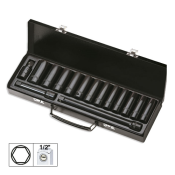SET DE 15 PIESE DE IMPACT CU 12 TUBULARE LUNGI DE 1/2 INCH HEXAGONALE + ADAPTOARE JBM